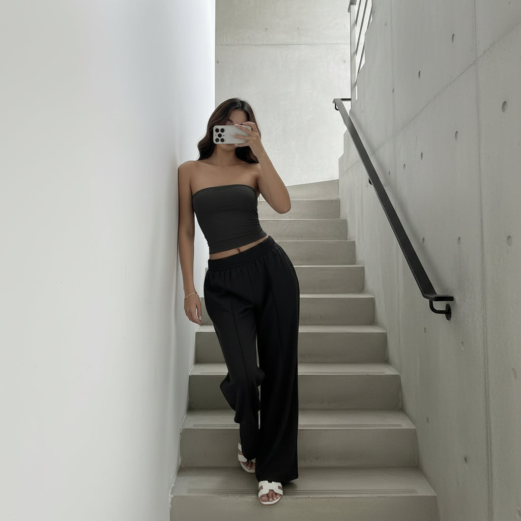 Trendy Strapless Vest and Trousers Set for Vacation Style