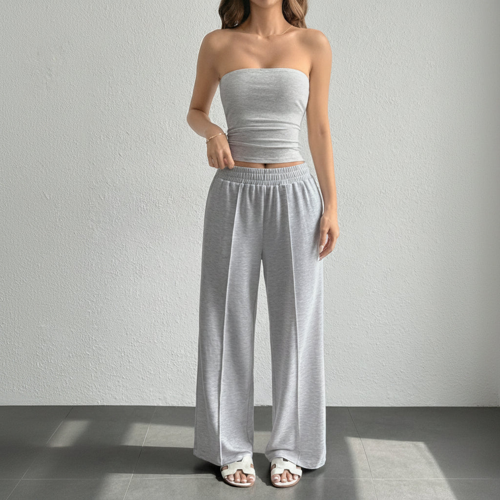Trendy Strapless Vest and Trousers Set for Vacation Style
