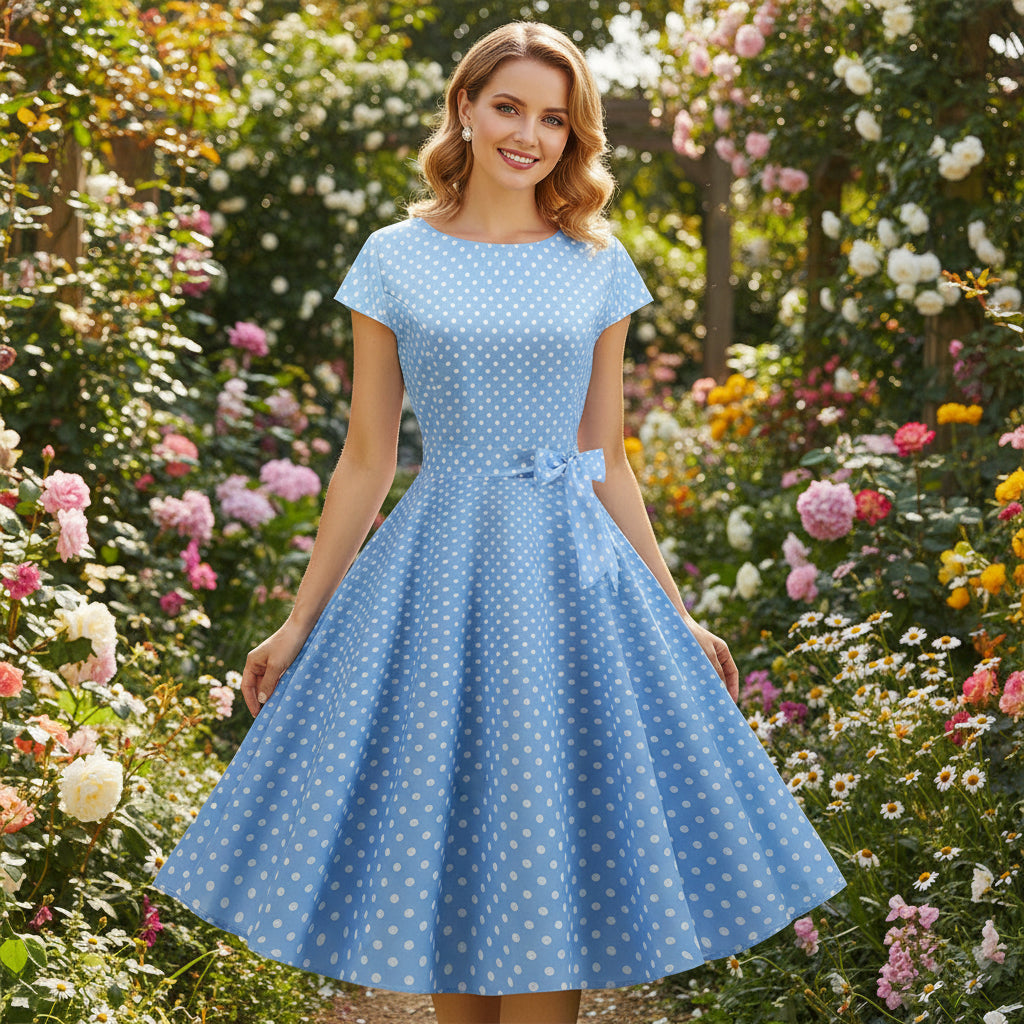 Retrodot Midi Dress – Timeless Vintage Charm