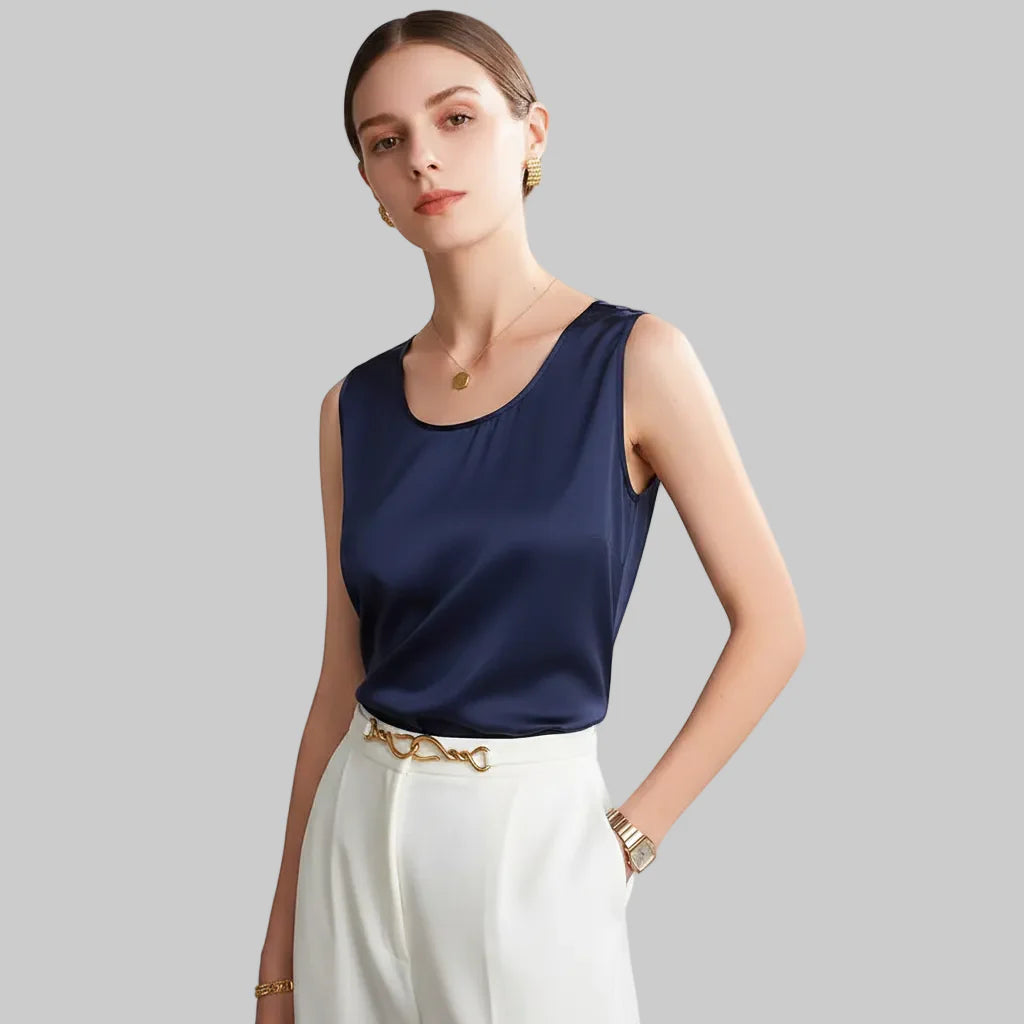 Graceful Sleeveless O Neck T Shirt for Casual Fashion