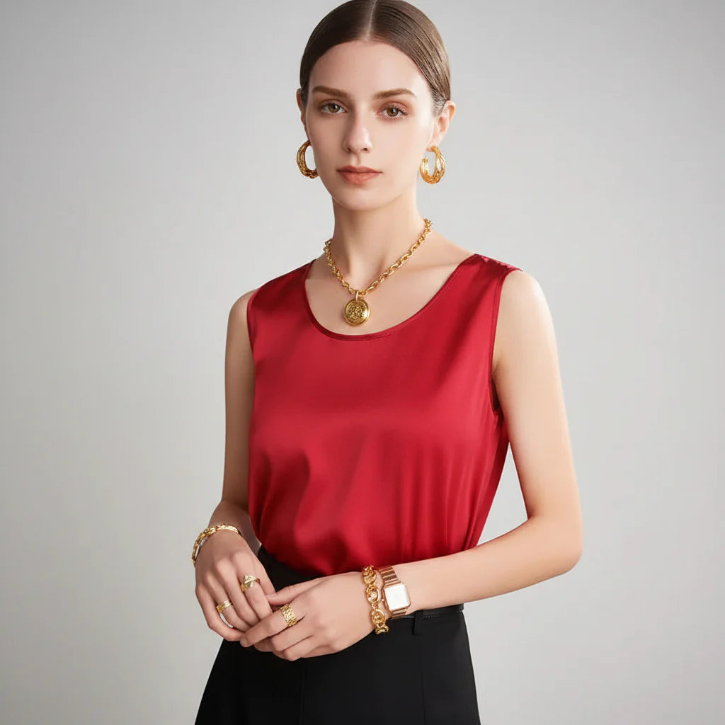 Graceful Sleeveless O Neck T Shirt for Casual Fashion