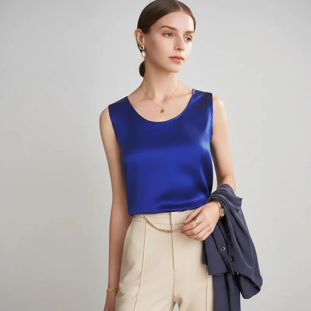 Graceful Sleeveless O Neck T Shirt for Casual Fashion