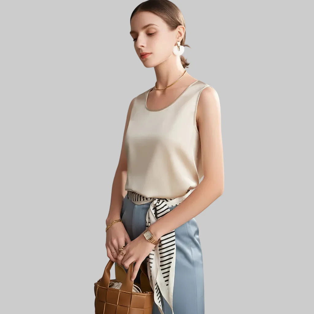 Graceful Sleeveless O Neck T Shirt for Casual Fashion