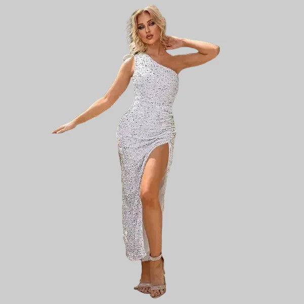 Graceful Shoulder Off Bead Dress for Sleek Modern Elegance
