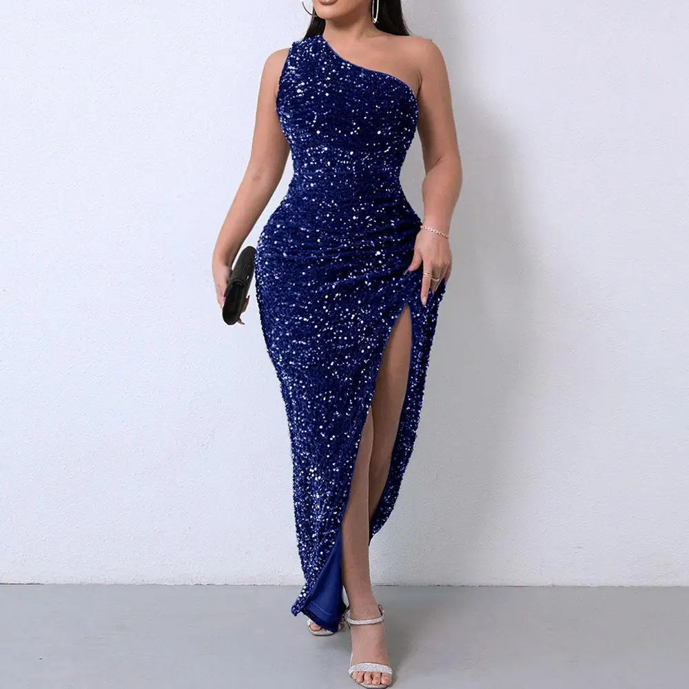 Graceful Shoulder Off Bead Dress for Sleek Modern Elegance
