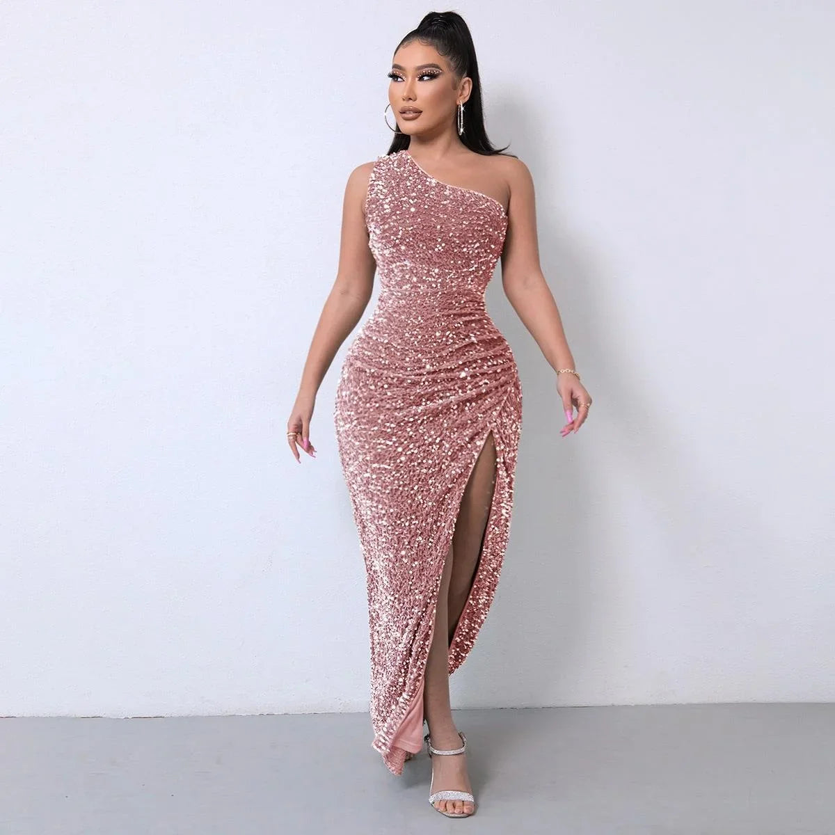 Graceful Shoulder Off Bead Dress for Sleek Modern Elegance