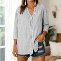 Chic V Neck Button Down Shirt with Loose Fit and 3/4 Sleeves