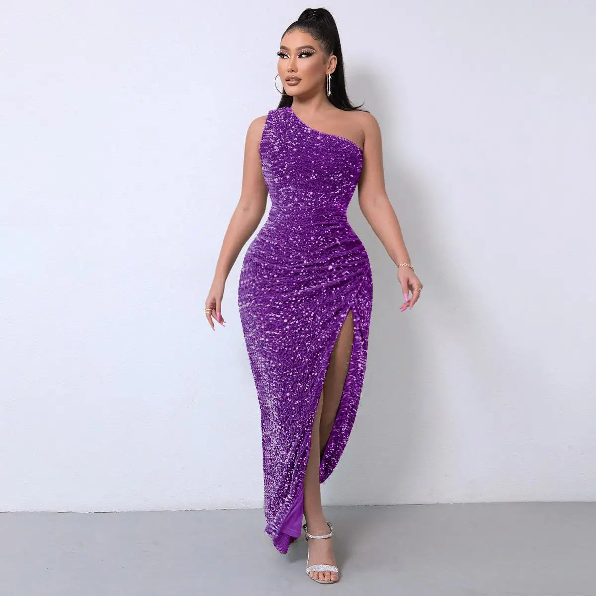 Graceful Shoulder Off Bead Dress for Sleek Modern Elegance