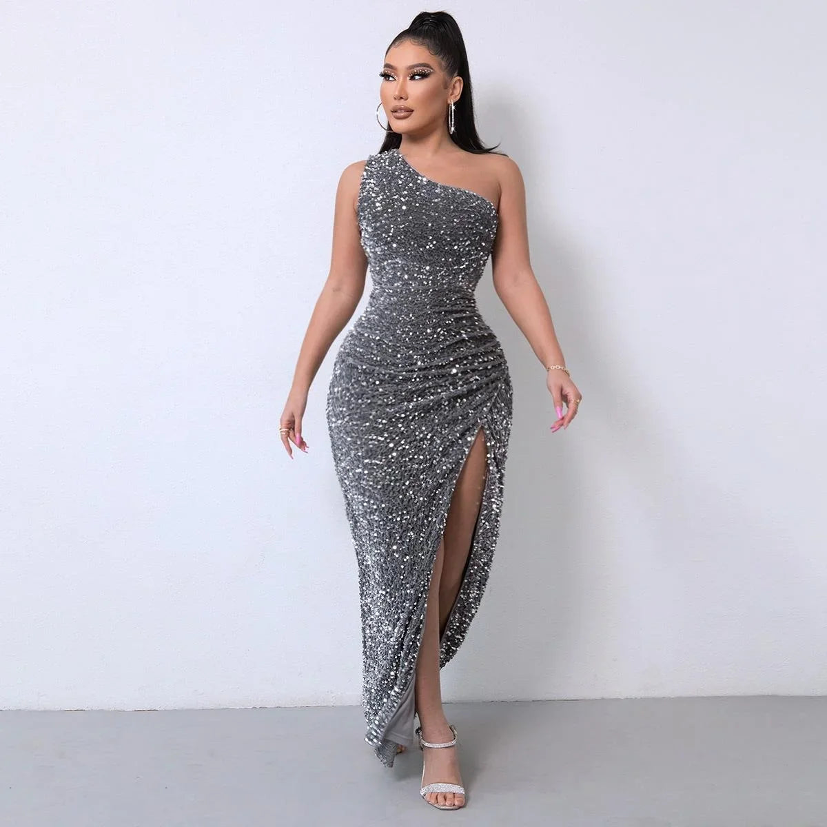 Graceful Shoulder Off Bead Dress for Sleek Modern Elegance