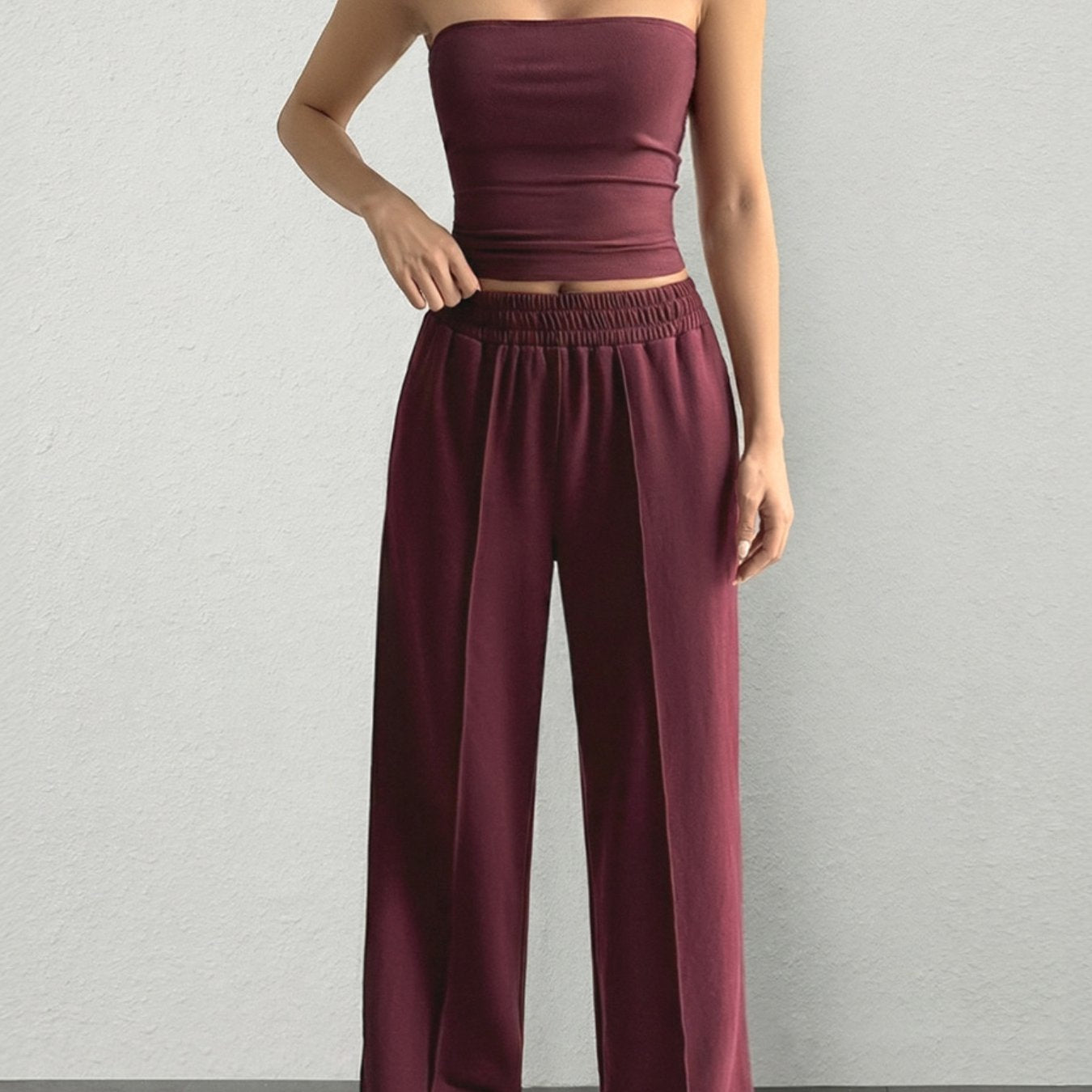 Trendy Strapless Vest and Trousers Set for Vacation Style
